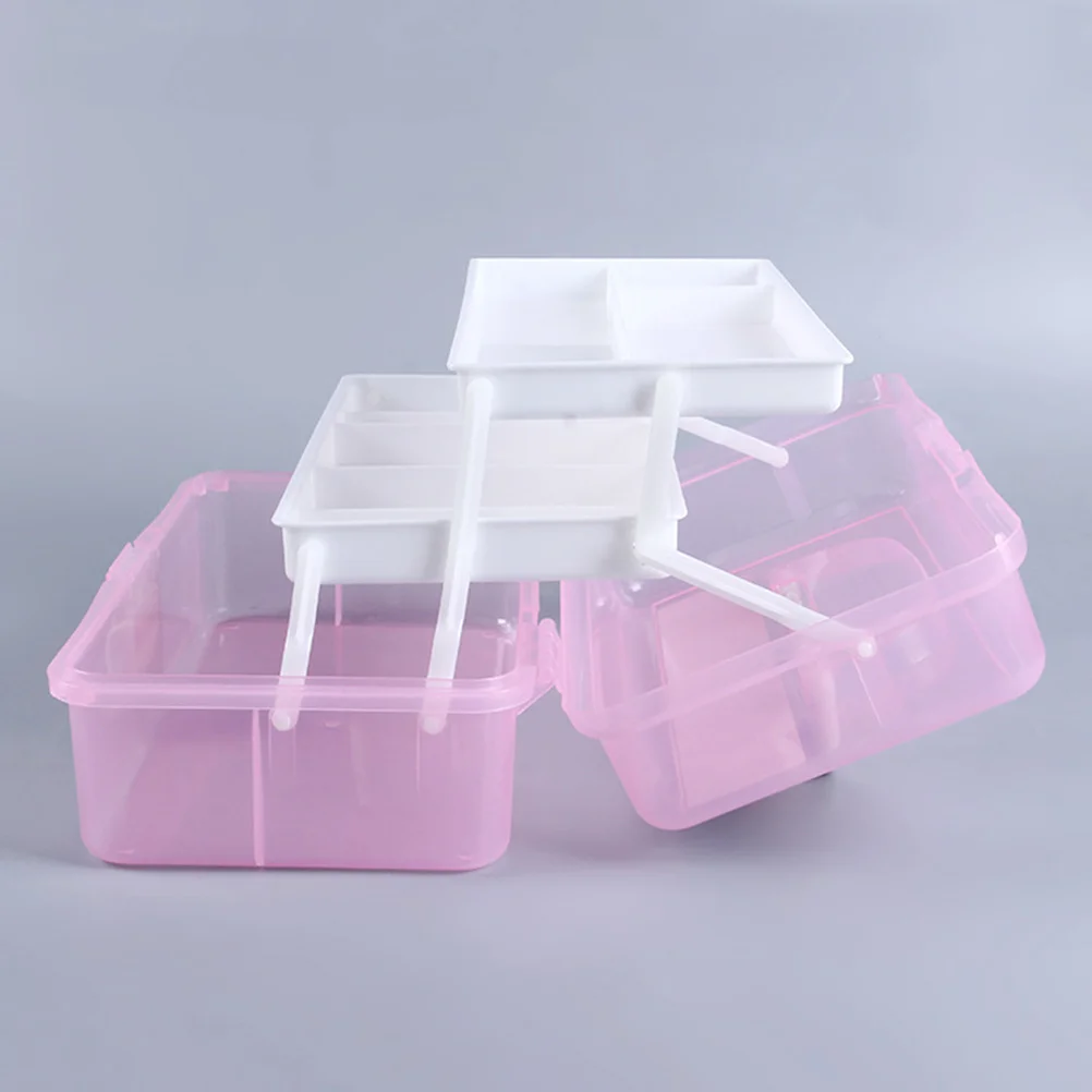 

Thick PP Plastic Art Craft Storage Box Pink Multi-Layer Portable Painting Container Large Capacity Compression-Resistant