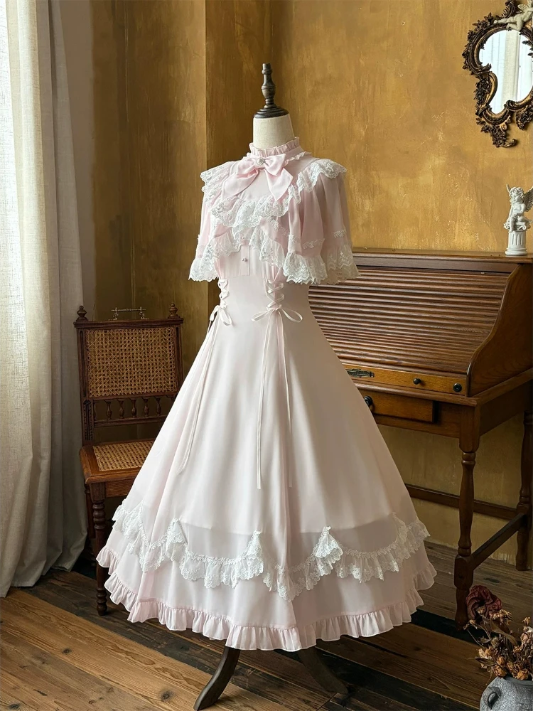 cute japanese dresses Sweet Women's Cute Elegant Temperament Lolita Cape Dress Design Japanese  Kawaii Lace Patchwork Slim Summer Princess Dresses New
