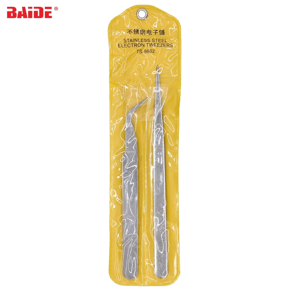 Wholesale Cheapest 2pcs / set Straight Tweezers Bend Tweezers with Yellow Package ST-11 ST-15 2 in 1 Tweezer kit 120set/lot