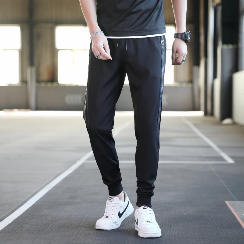 Men's Spring Autumn Striped Printed Shirring Bandage Pockets Solid Drawstring Harlan Casual Sports Trousers Fashion Formal Pants