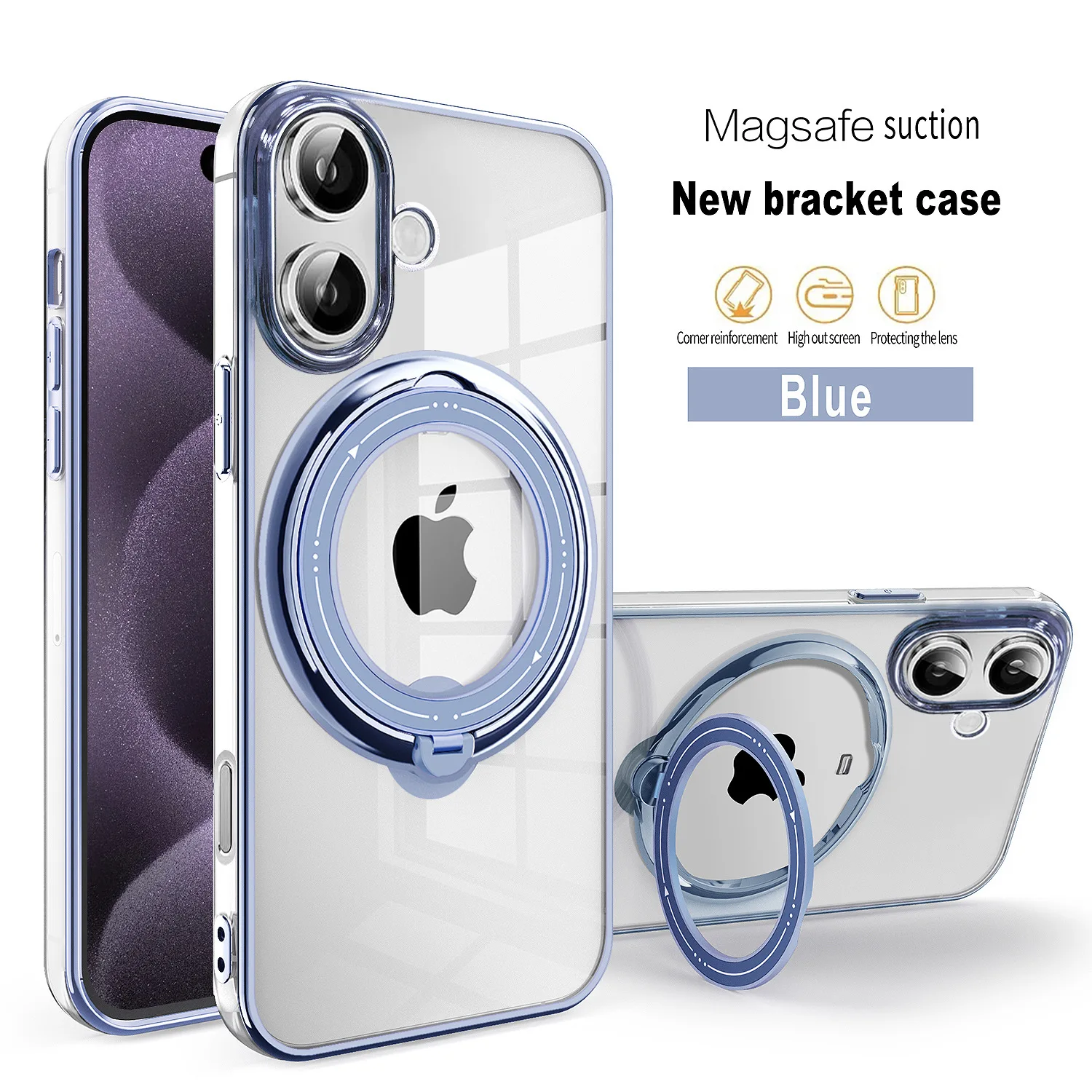 wholesale 50pcs mobile phone cover Kickstand ring Designer TPU Magnetic Transparent Shockproof cellPhone Case for iPhone sumsung