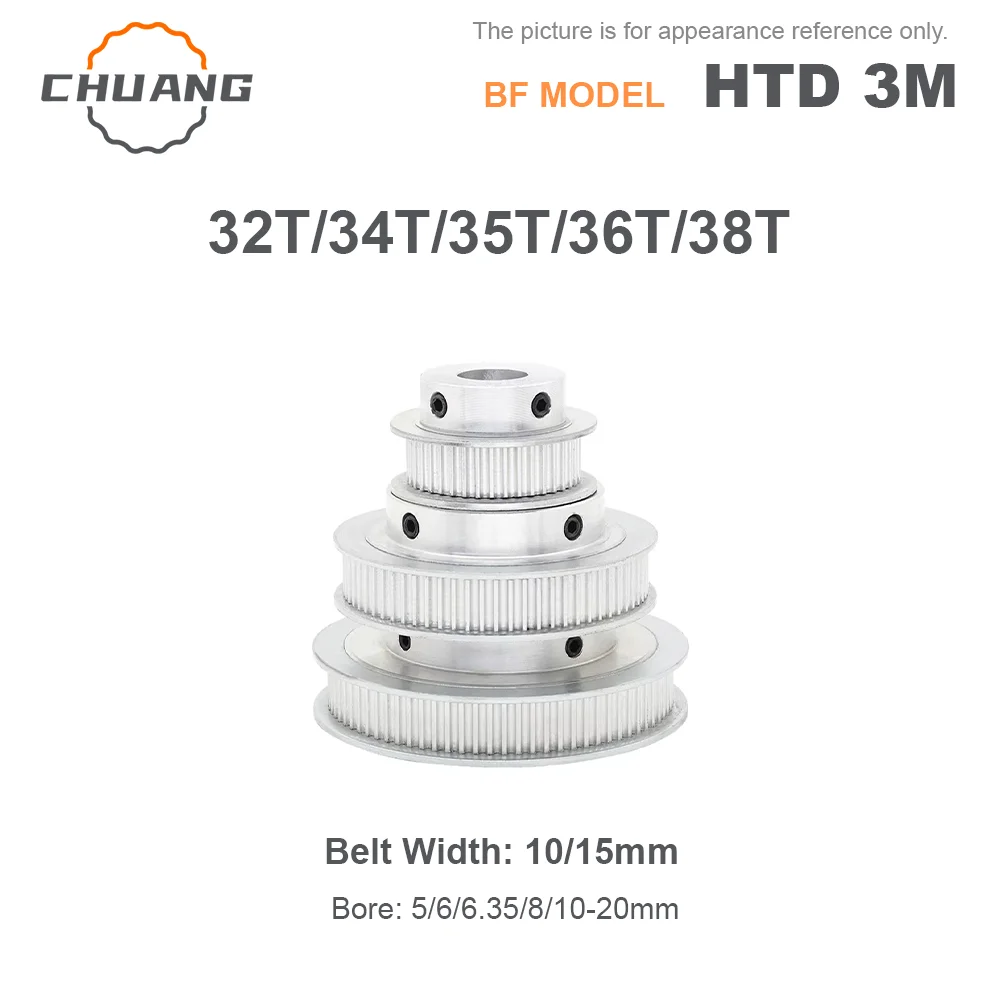 

HTD 3M BF 32T/34T/35T/36T/38 Teeth Timing Pulley Bore 5/6/6.35/8~20mm Synchronous Wheel Width 10/15mm HTD-3M