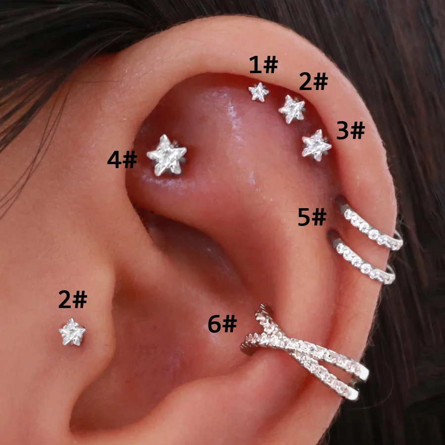 Pendientes de estrella para Piercing de hélice para mujer, 1 unidad, tendencia 2024, Lobe de circón, Piercing para Tragus Daith, cartílago, joyería para oreja, accesorios para el cuerpo