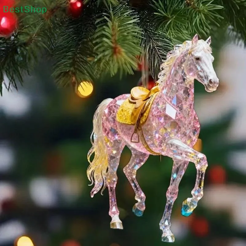 

2D Acrylic Horse Pendant Backpack Charm Car Rearview Mirror Pendant Christmas Tree Hanging Ornament Party New Year Decoration