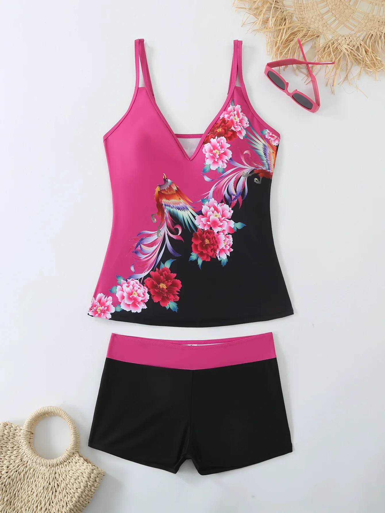 2025 Nieuwe Sexy Zwarte Tankini Badpakken Hoge Taille Badmode Vrouwen Badpak Vrouwelijke Top Shorts Badpak Zomer Strandkleding XXL