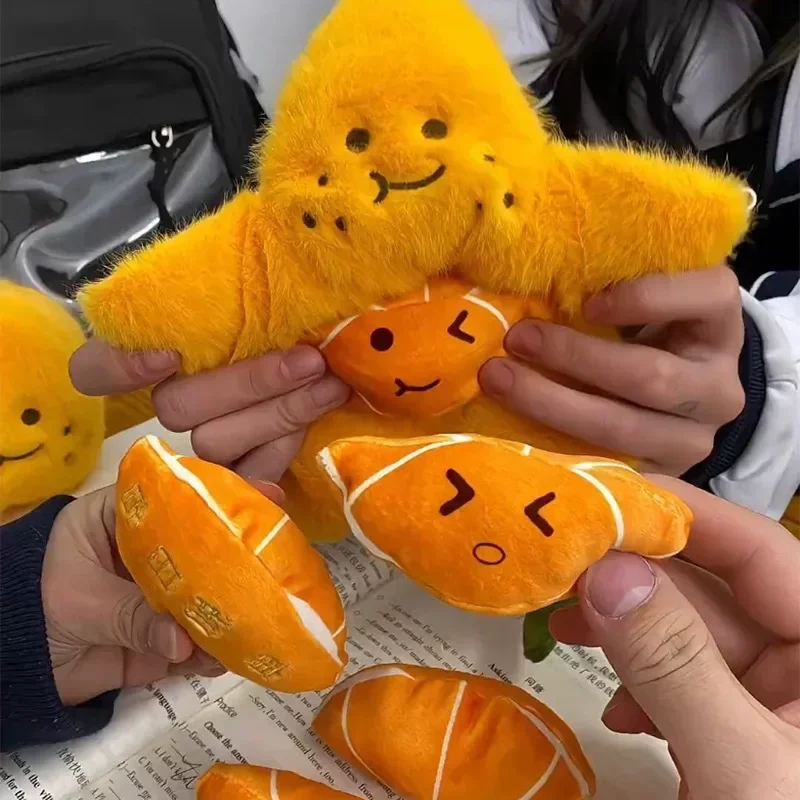 Kawaii – jouet en peluche de fruits, Segments Orange pelables, Simulation douce, porte-clés de nourriture, pendentif de sac à dos, jouet de dessin animé, poupée, cadeau pour enfant