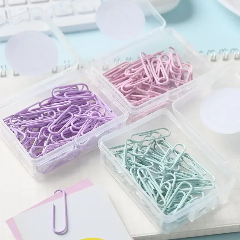 1 Box Colored Paper Clip Metal Clips Memo Clip Bookmarks Stationery Office Accessories School Supplies Length 28mm/50mm