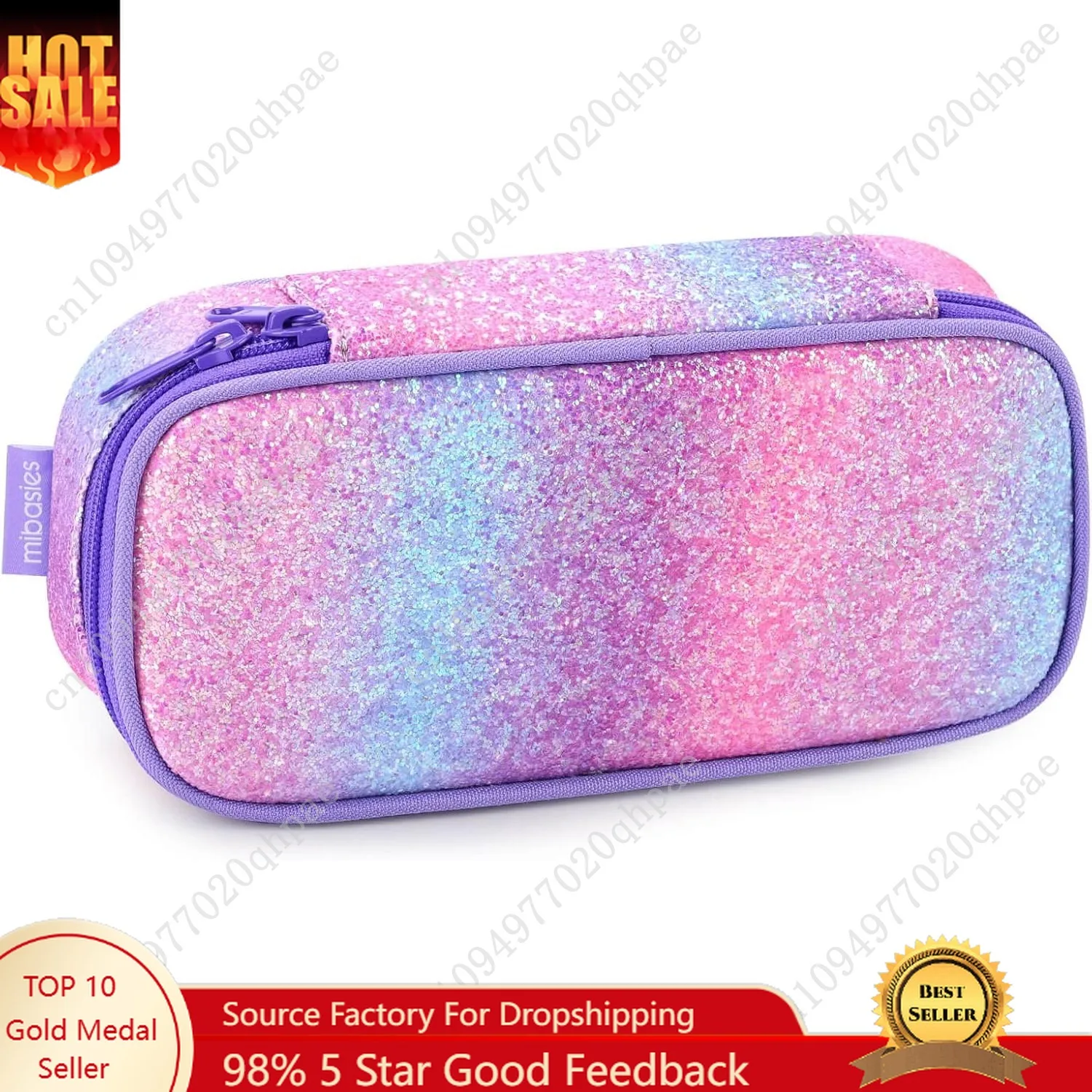 

mibasies Girls Pencil Case for Kids, Multi-Slot Pencil Pouch, Pink Purple Rainbow