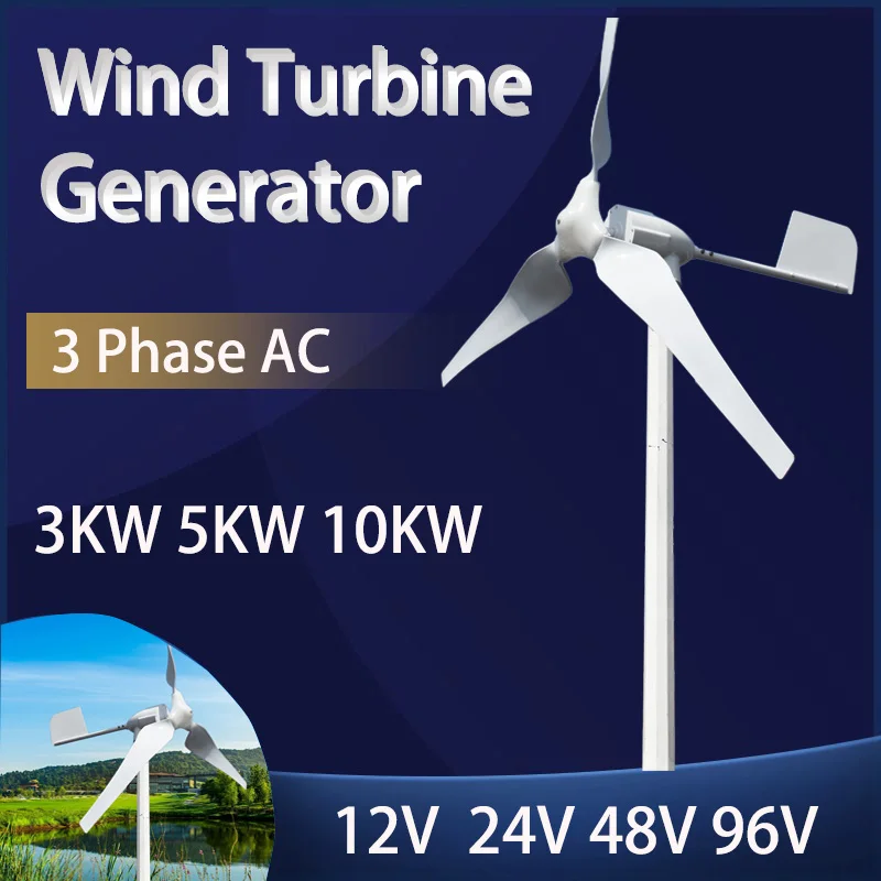 10KW Horizontal Wind Turbine Generator 48V 24V Strong Power Magnetic Dynamo Free Energy 220V Inverter Output For Homehold Use