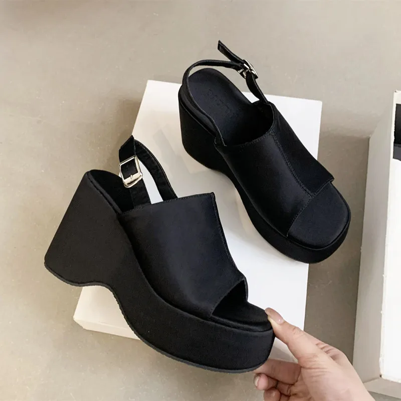 Summer Leather Wedge Platform Sandals Women Sexy Open Toe Back Strap Height Increasing Shoe for Women High Quality Roman Sandals