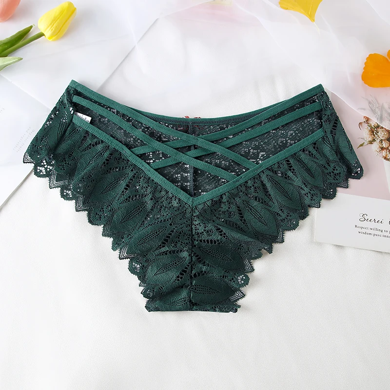 BANNIROU 1Pcs Women\'s Underwear Lace Briefs Bow Transparent Low-Rise Panties Female Lingerie Sexy Hollow Out Intimates Woman