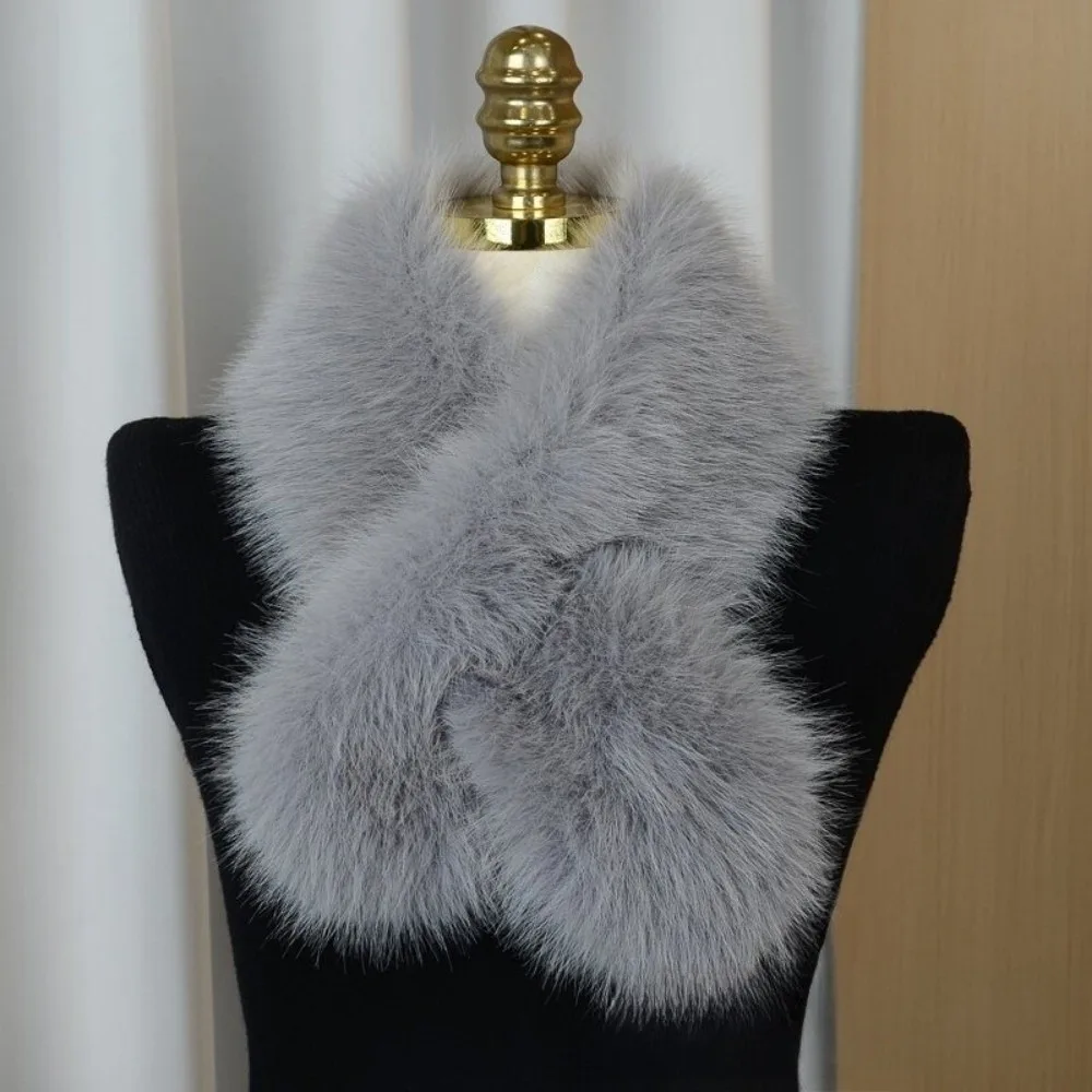 

Outdoor Soft Plush Faux Fur Scarf Winter Warm Cross Scarf Thicken Fake Fox Hair Fluffy Neck Warmer Women Girls