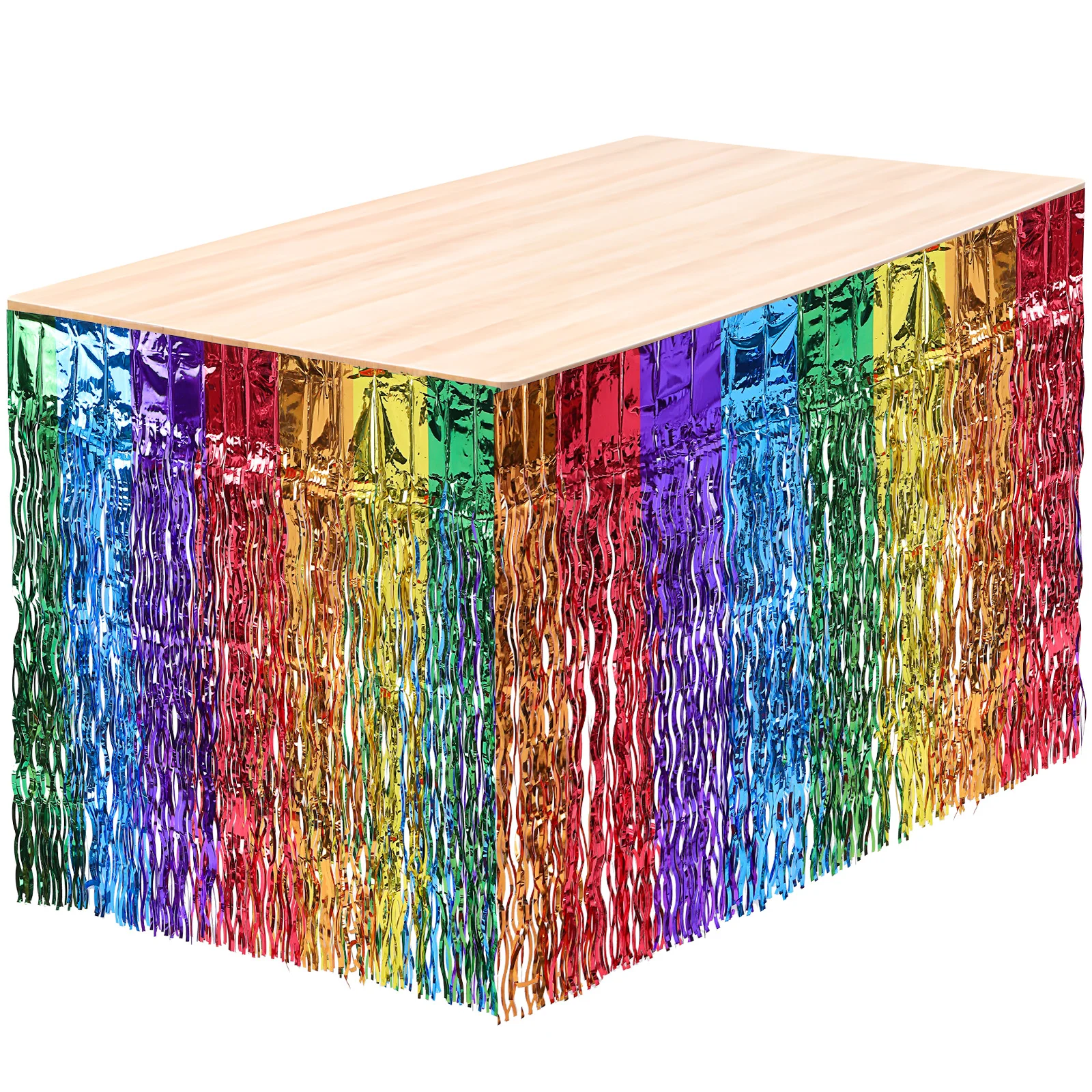 

2pcs Scimitar Table Skirts Rainbow Iridescent Plastic Party Decorations Reusable Festive Birthday Unicorn Bridal Shower Wavy