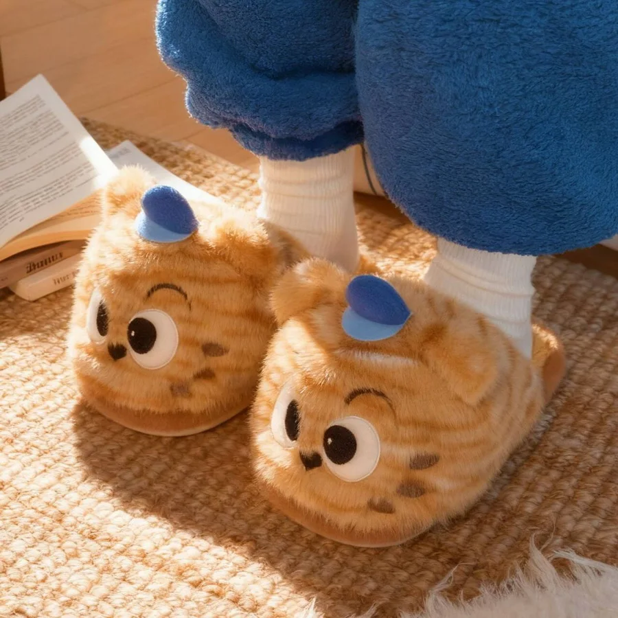 

New little tiger fluffy slippers women winter indoor floor shoes woman furry chubby animal mules slipper ladies room shoe unisex