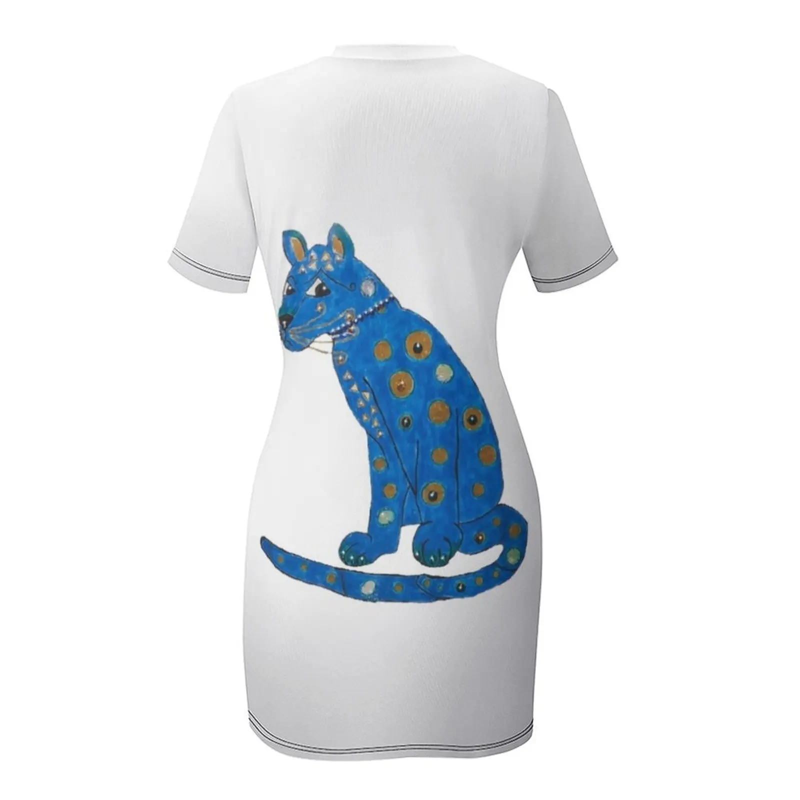 ชุดเดรสแขนสั้นลายแมวสีฟ้า ชุดเดรสผู้หญิง ชุดราตรี 2025 เสื้อผ้าผู้หญิง ฤดูร้อน 2025 สินค้าใหม่ เสื้อผ้าผู้หญิง ชุดเดรส