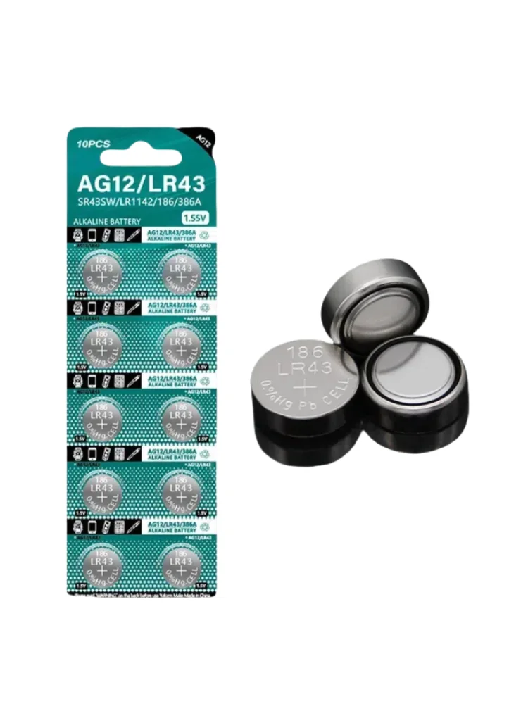 top2-100PCS 1.55V AG12 LR43 110mAh Lithium Button Cell SR43 386 LR1142 V12GA AG12 SR43W SR1142 Coin Cell Watch Toys Remote Batte