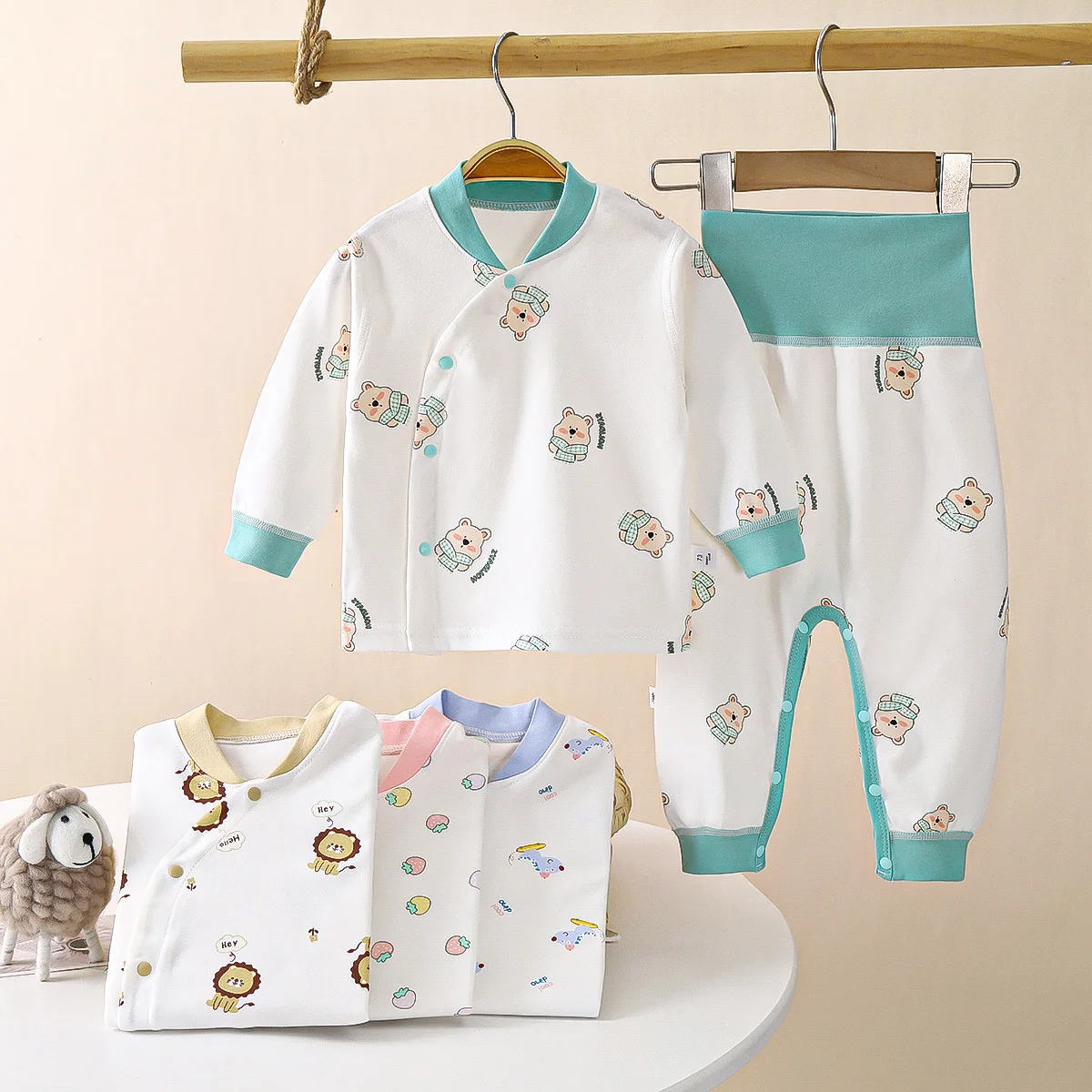 

Детский комплект с животом и высокой талией, одежда из чистого хлопка, весенне-осенняя детская осенняя одежда, пижамы, осенние штаны, нижнее белье без костей