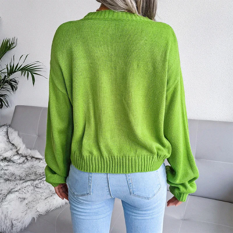 Women style real shot autumn and winter new European and American Baiyun knitted cardigan sweater