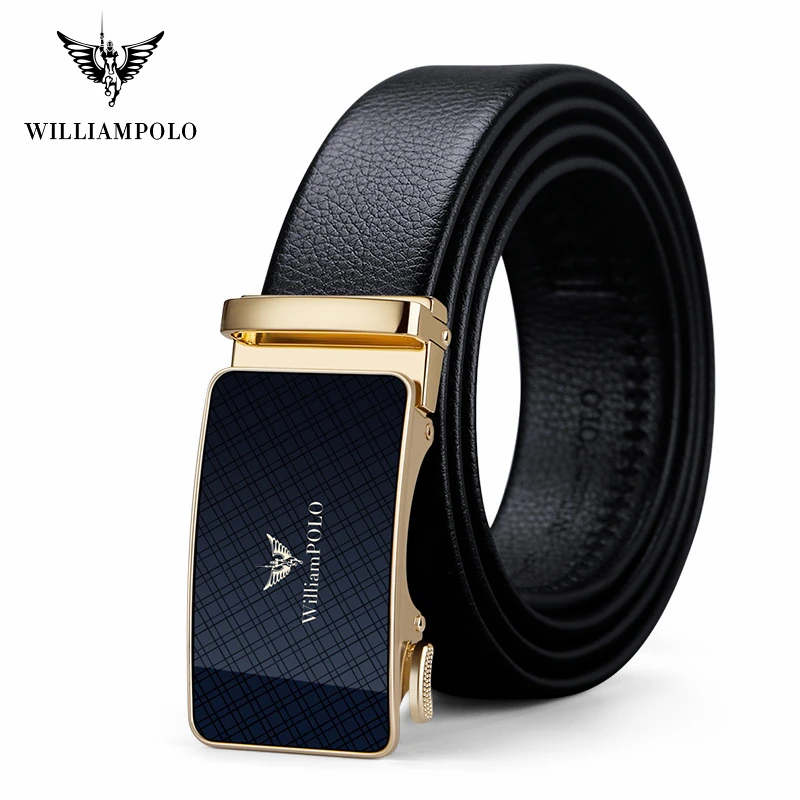 

WILLIAMPOLO Men Belts Automatic Buckle Belt Genune Leather High Quality Belts For Men Leather Strap Casual Buises for Jeans