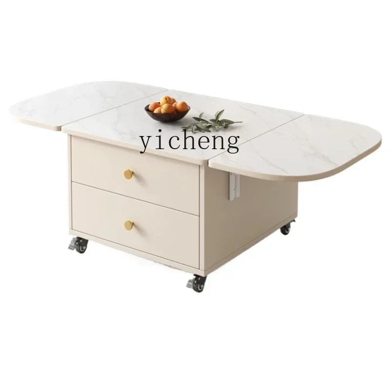 folding coffee table household multi-functional living room modern light luxury small apartment cream wind mobile