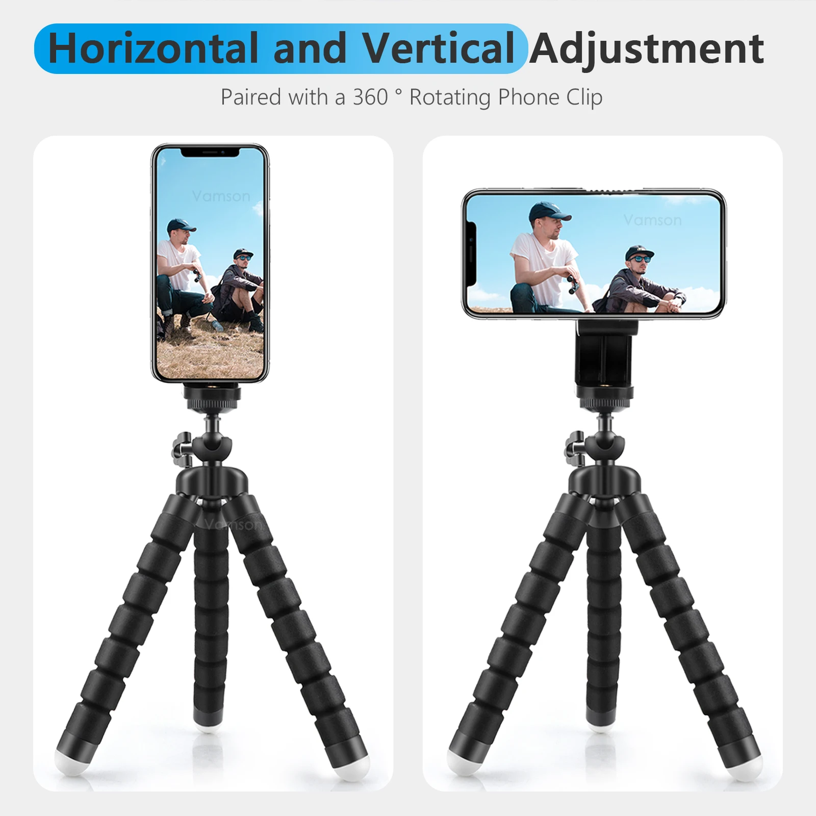 حوامل Vamson لـ Gopro Hero 12 11 10 9 8 7 ملحقات حامل ثلاثي الأخطبوط الصغير المرن باللون الأسود للهاتف Insta360 X3 DJI EKEN Drift