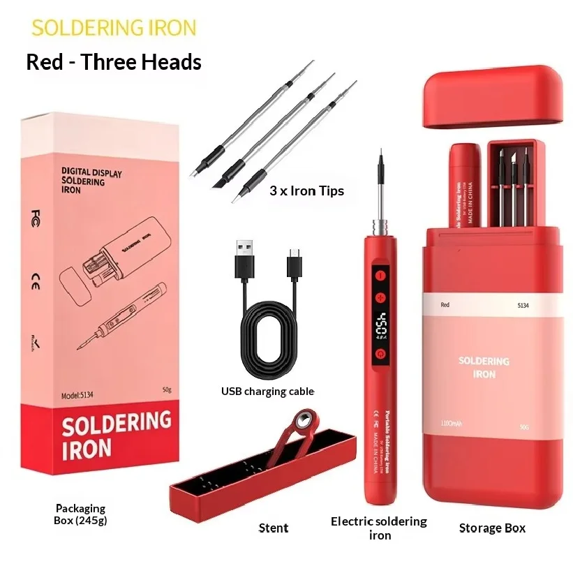 2026 New USB Wireless Soldering Iron Digital Display Portable Rechargeable Soldering Kit 3 Replaceable Tips Type-C Charging