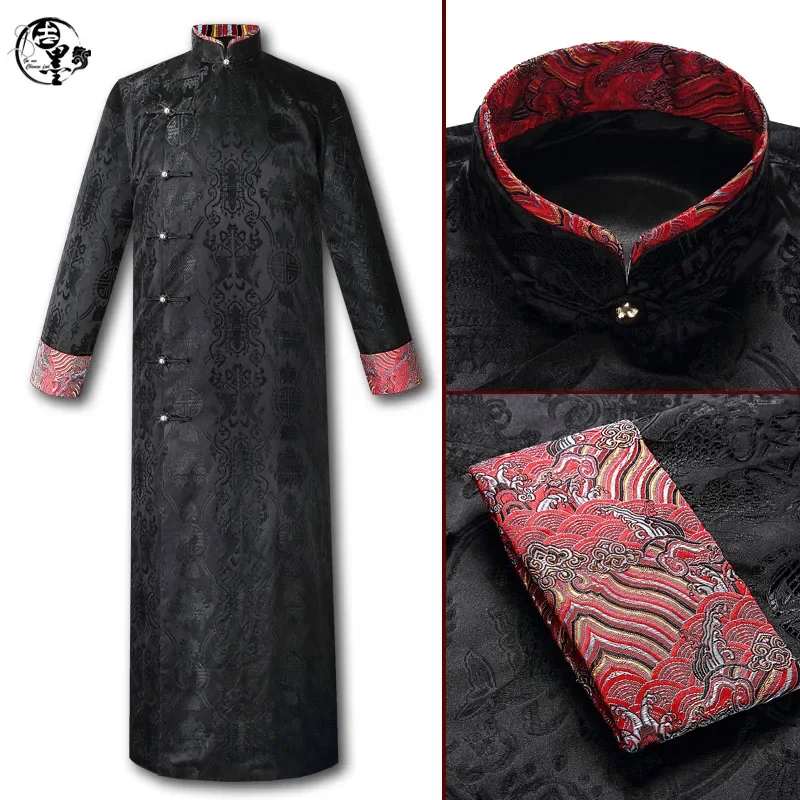 

Chinese wedding robe men's coat Republic of China long shirt performance host uniform