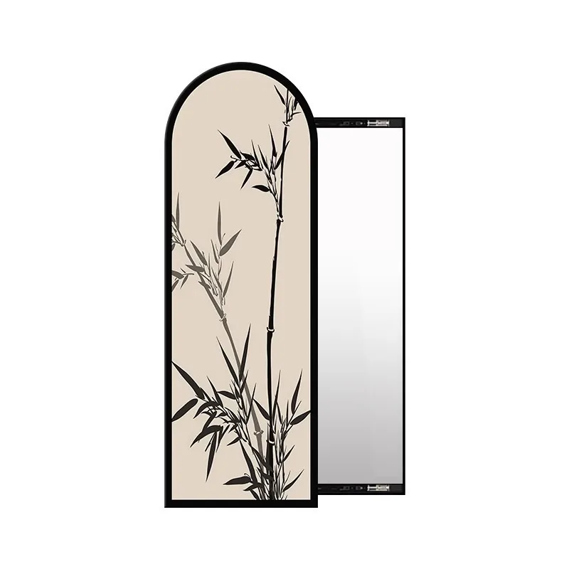 

New Chinese-style bamboo entrance push-pull full-body mirror hanging painting, retro simple hidden type can be closed