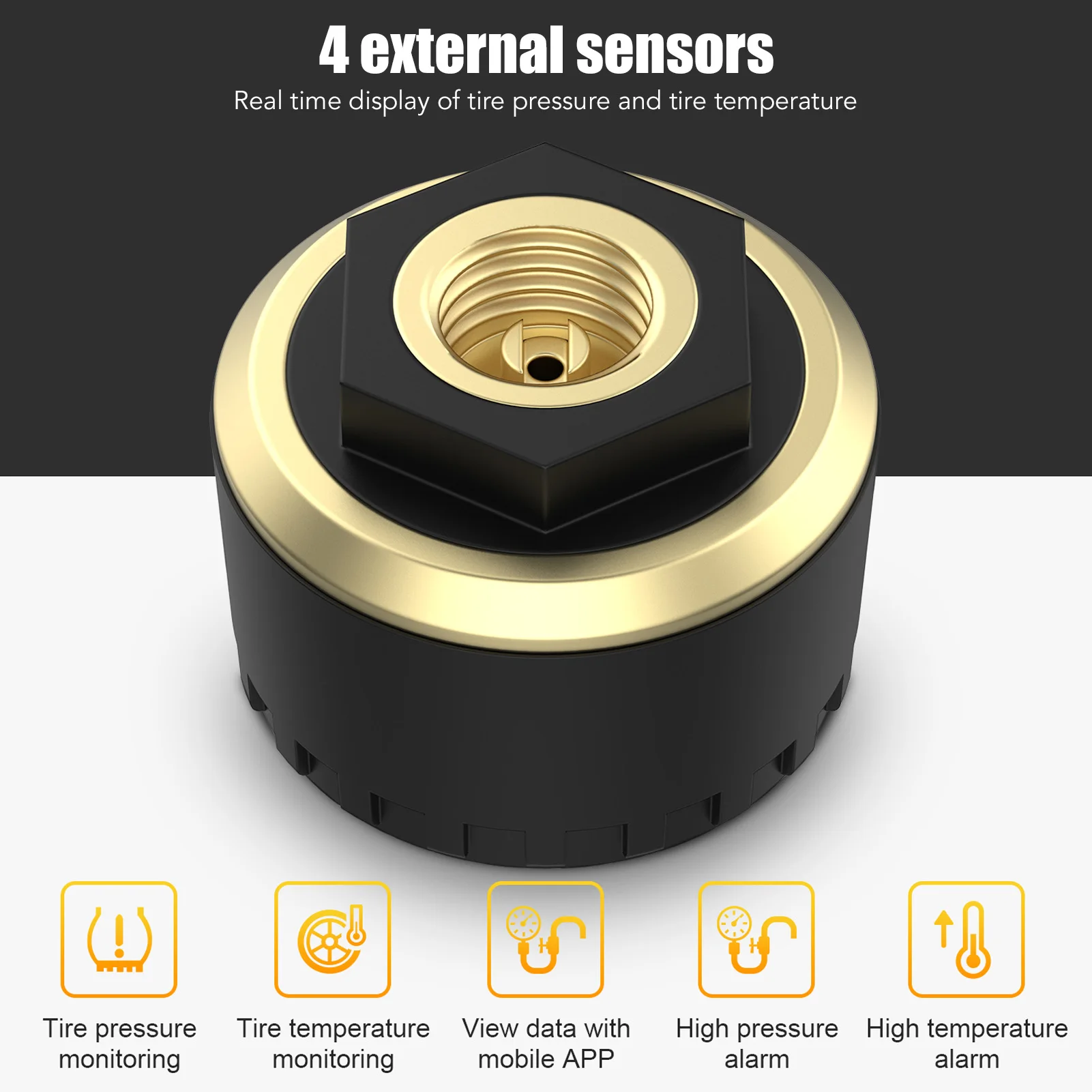 

Tire Pressure Monitoring System Low Power Consumption High Speed 4 External Sensors Temperature Alarm TPMS Monitor for Trailer