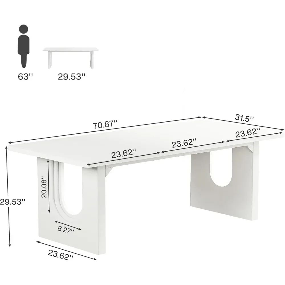 Mesa de comedor moderna para 6 a 8 personas, mesa de comedor de cocina grande de 71 pulgadas, base de pedestal de madera, mesa de comedor larga rectangular de cocina