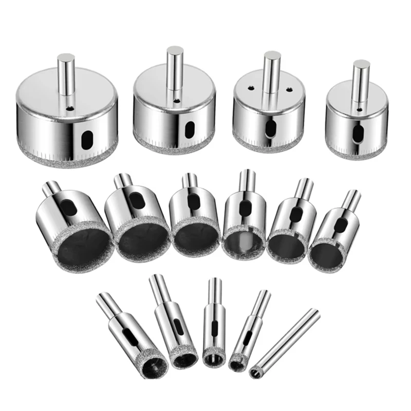 M11K-15PCS Diamond Hole Saw Kit 6-50Mm Hollow Core Drill Bits For Drilling Glass Stone Tile Bottles Drill Bits Set Tools