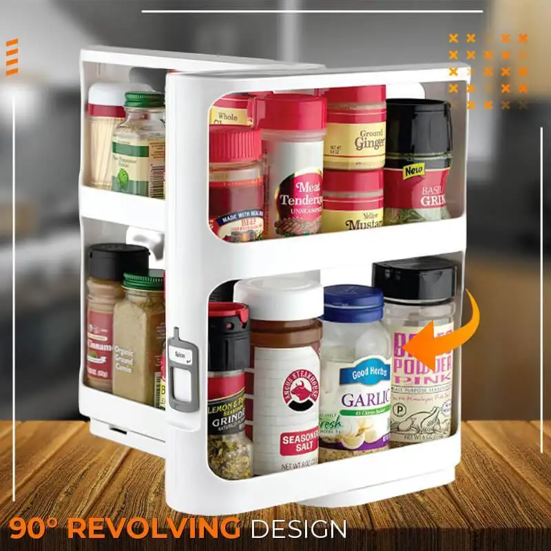 2Layer Multi-Function Rotate Spice Storage Rack Seasoning Swivel Storge Organizer Shelf Kitchen Bathroom Creative Household Item