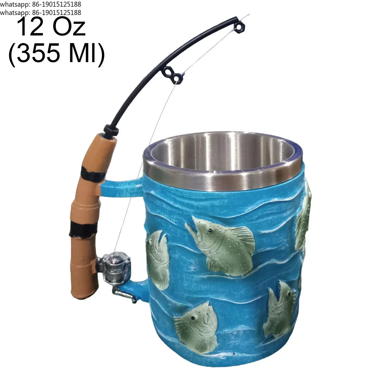 Resin Coffee Mug Cold Hot Beverage Water Cup Fishing Theme Decor for Chocolate Tea Wine Beer Home Camping Dorm Hotel Apartment
