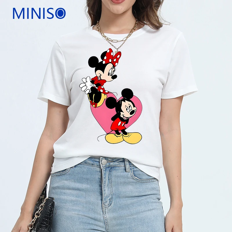 

Disney Mickey Minnie Clothes Printed Cotton T-shirt For Couples Loose Top Plus Size Top Clothing Women's T-Shirts Brands Trends