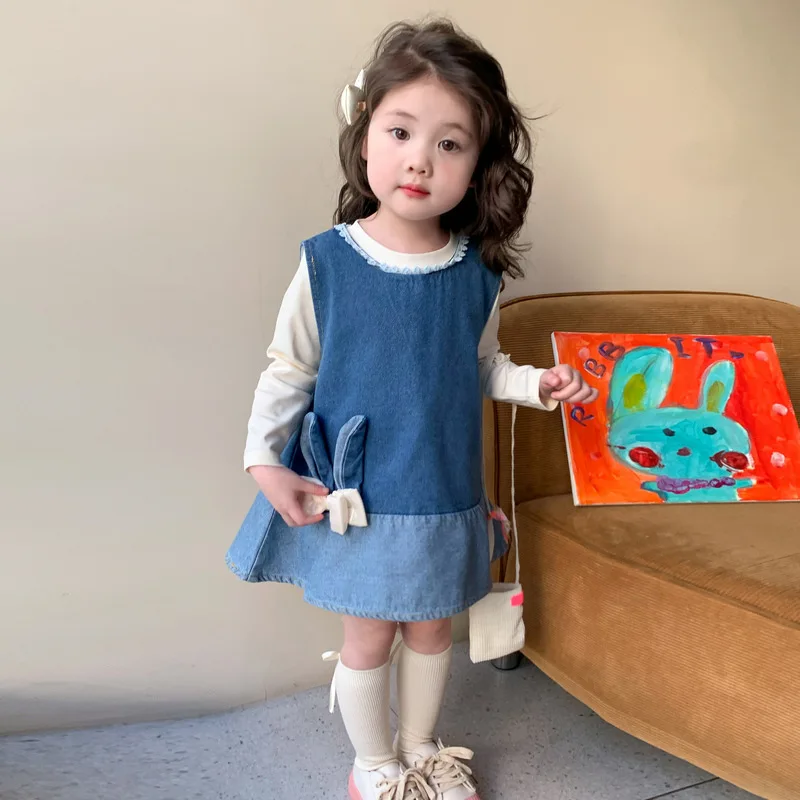

Girls' Spring Dress2025New Style Princess Baby One-Year-Old Dress Spring and Autumn Children's Denim Skirt