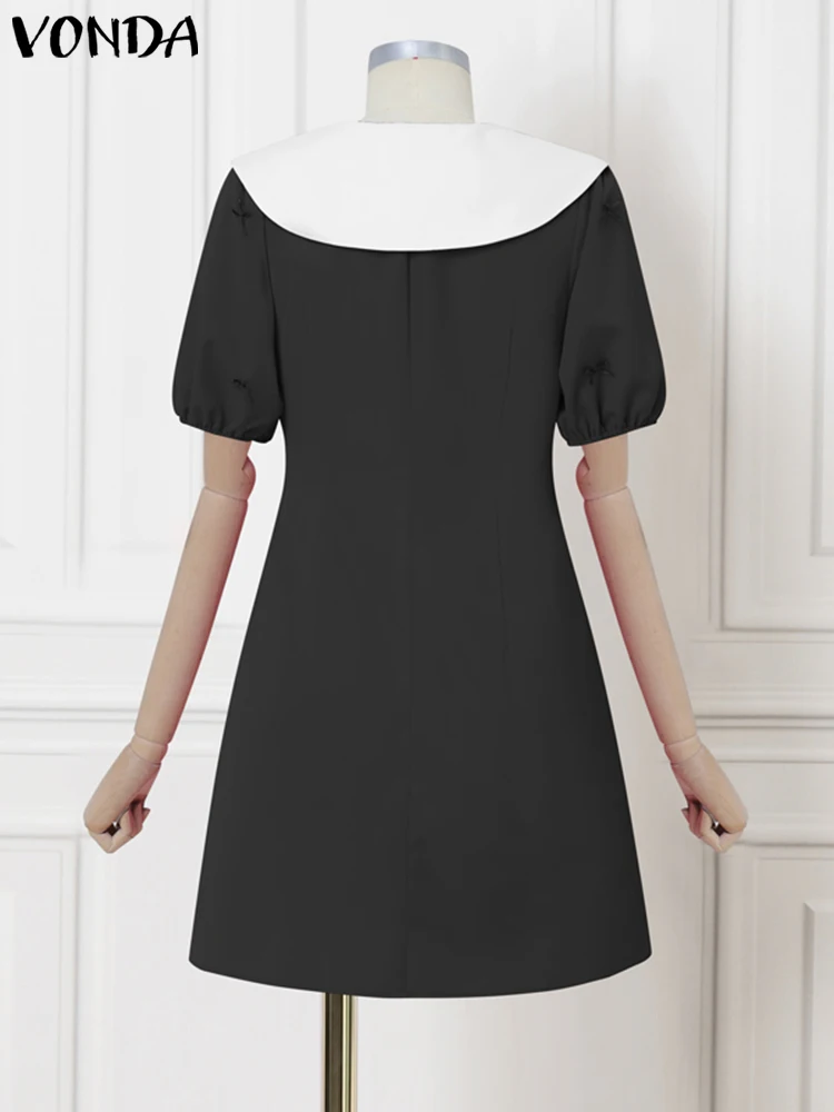 VONDA damska letnia sukienka jednokolorowa Sundress 2025 kobieta dorywczo kołnierzyk typu Peter-pan Vestidos luźna szata z krótkim rękawem A-Line