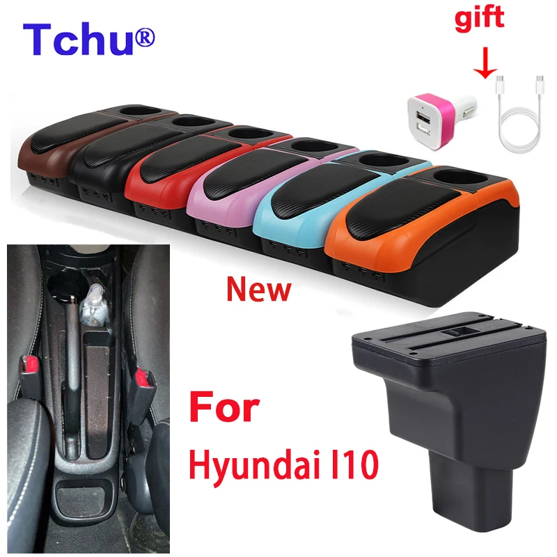 

For Hyundai I10 armrest box For Hyundai i10 car armrest box Internal modification USB cup holder Car Accessories