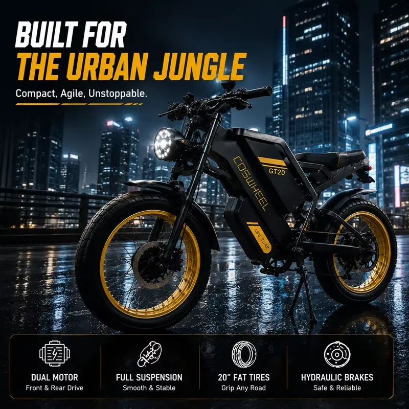 CECertificate COSWHEEL GT20 Off-road Electric Bike 48V Dual Battery 150kg Max Load IP54 Waterproof with US/EU Stock
