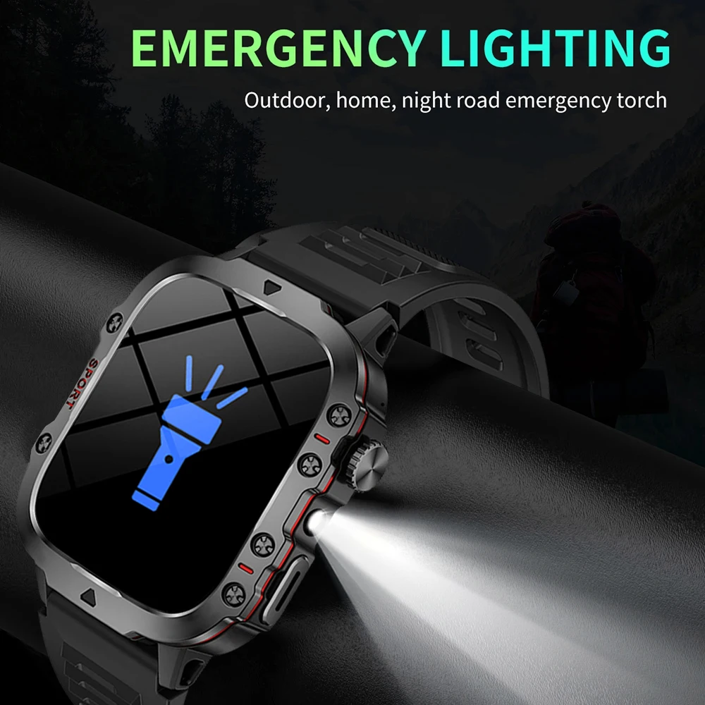 2024 New For Xiaomi Outdoor military smart watch Men LED Lighting Bluetooth Call IP67 Waterproof 100+ Sports Mode Smart Watch