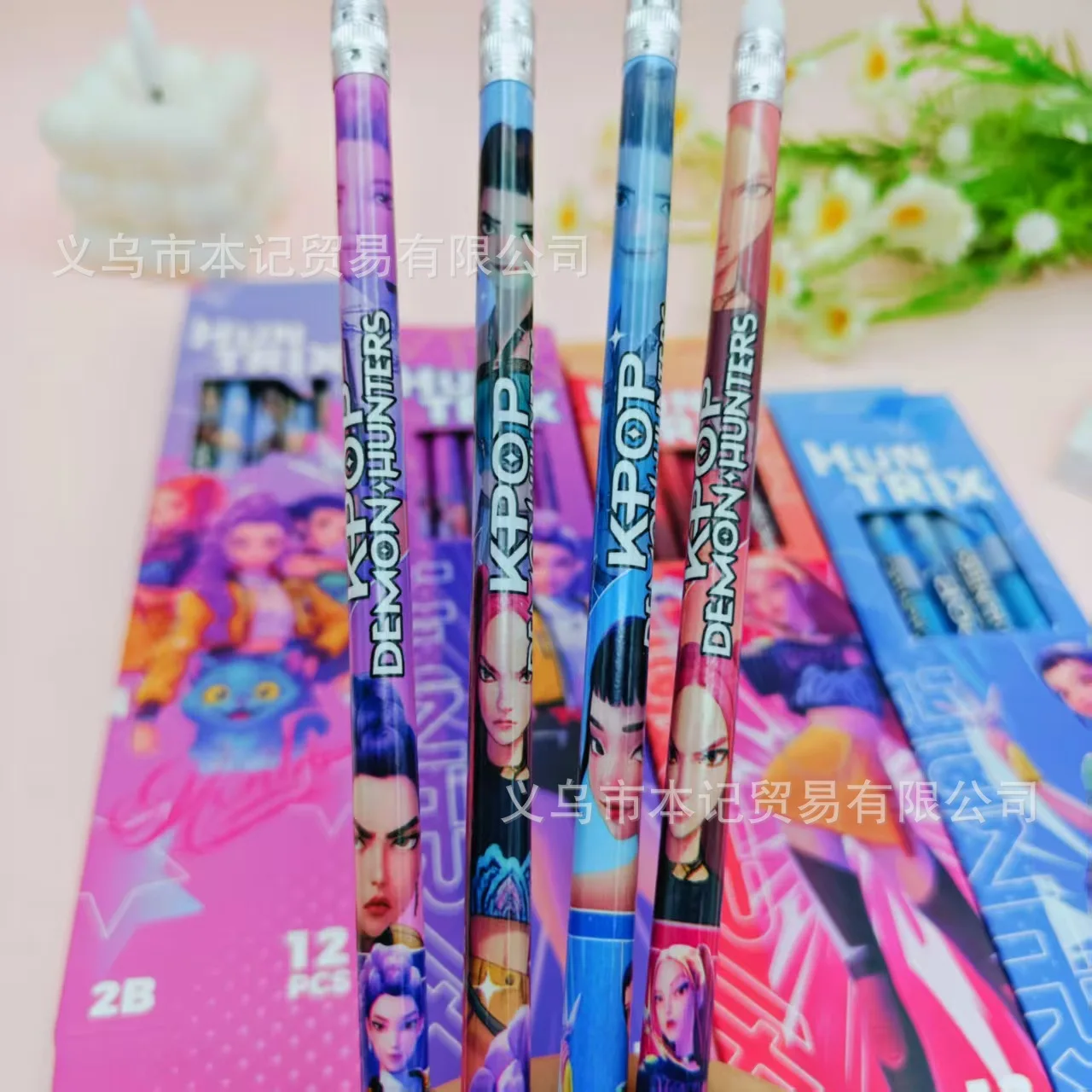 

48pcs Kpop Demon Hunter Pencils Wooden Eraser 12 Pencils per Box Stationery School Supplies Kawaii Cartoon Pencils Christmas Gif