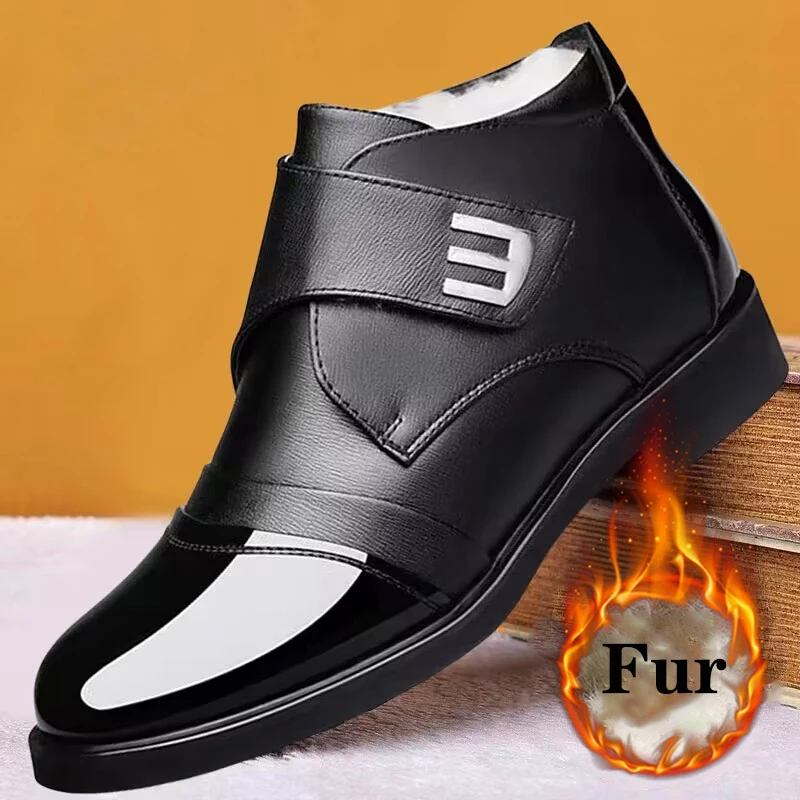 

Men's Winter Leather Shoes New Fashion Plush Warm Comfortable Anti slip Business Cotton Shoes Outdoor Casual Snow Boots Vacation
