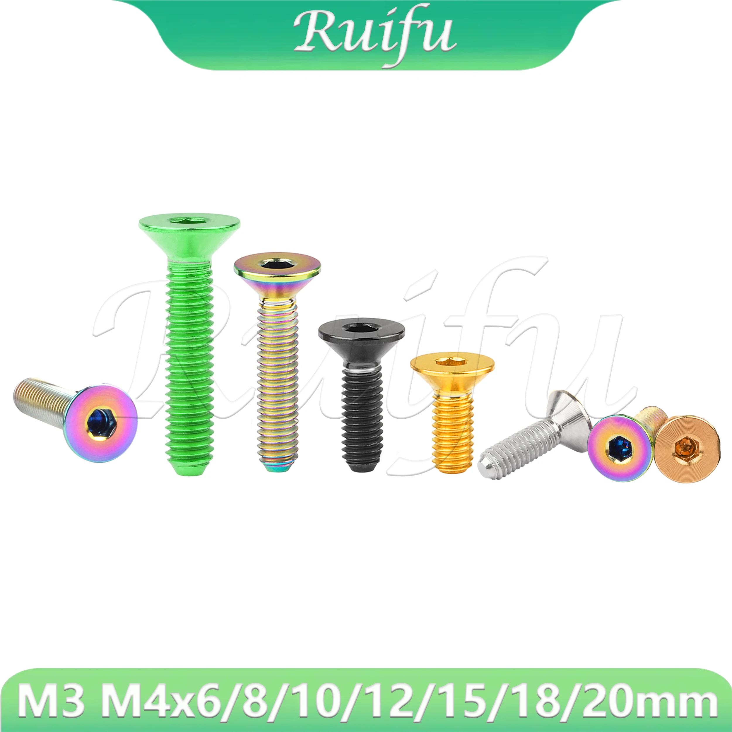 

Ruifu Titanium Bolt M3 M4x6/8/10/12/15/18/20mm Countersunk Screws Thread Bolt for Bike Bicycle Screws