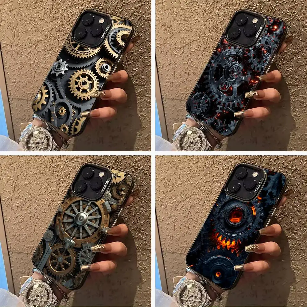 Mechanical Gear For iPhone 17 16 15 14 13 12 11 Pro Max XS  17 Air Silicone Colored Silver Bumper Cover