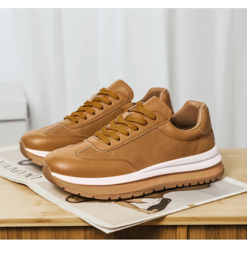 Frühling Sommer Neue Echtleder Freizeitschuhe Atmungsaktive Herrenschuhe Runde Zehenkappe Schnürung Plateau-Sneaker aus Rindsleder – Detail 20