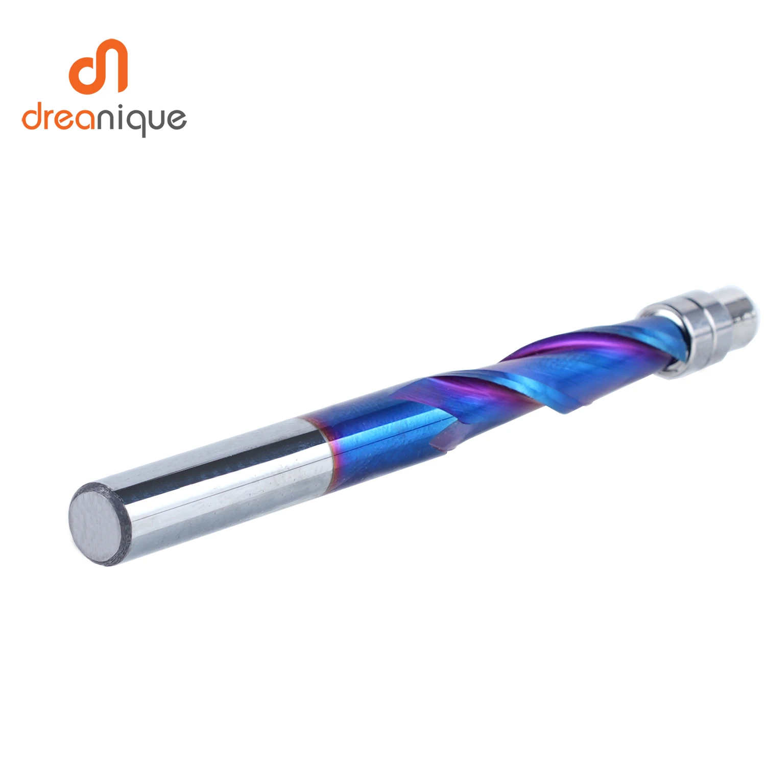 Dreanike-超硬ベアリング、2フルート、フラッシュトリムルータービット、1/4シャンク、木工用ナノコーティング、アップカットエンドミル、1個