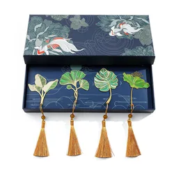 Creative Chinese Style Botanical Leaf Vein Bookmark - Metal Bookmark with Tassel Leaves of the Seasons, Literary Gifts for Teach