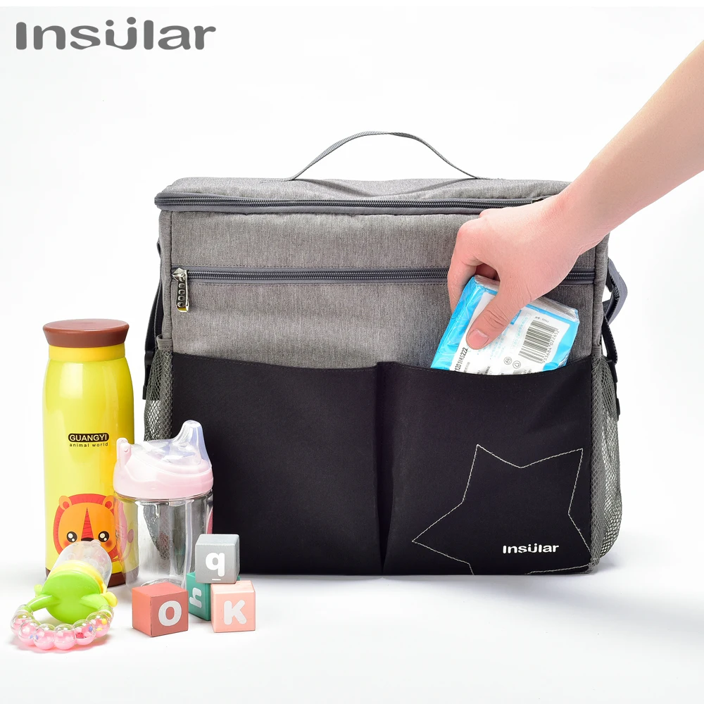 Insular Baby Diapers Bag Outdoor Travel Mommy Bag for Stroller Large Capacity Insulation Nursing Bag Polyester Solid Diaper Bag