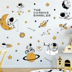 Cartoon Astronaut Cosmos Rambler Wall Sticker For Kids Bedroom Home Decoration Planet Star Mural Art Pvc Decals Space Poster