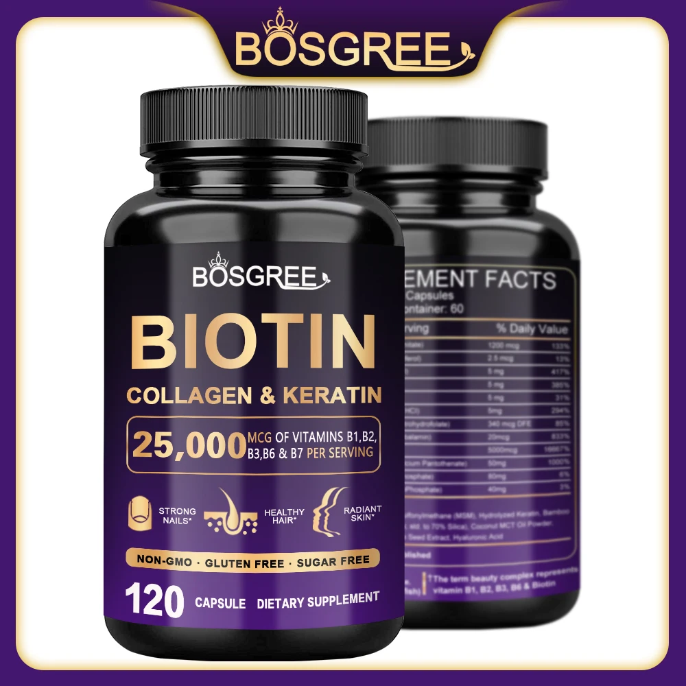 

Biotin Collagen Capsules,Hyaluronic Acid,Keratin-Supports Normal Hair Growth Cycle, Skin,And Nails -Vitamins B1, B2,B3,B6,And B7