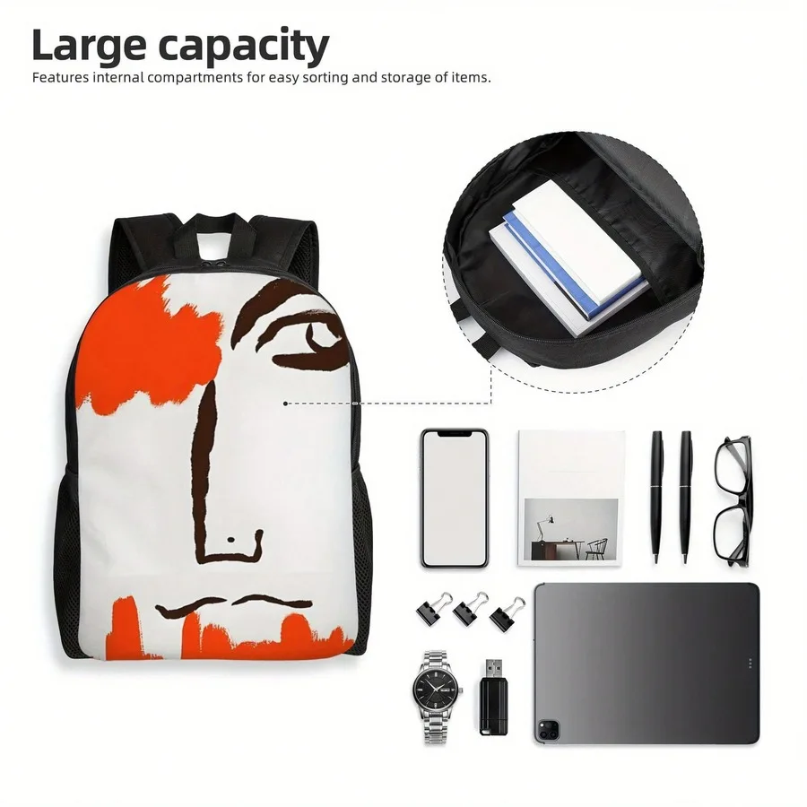 

Abstract Face Print Backpack Lightweight Polyester Adjustable Strap Zipper Closure Large Capacity Student Commuter Bag